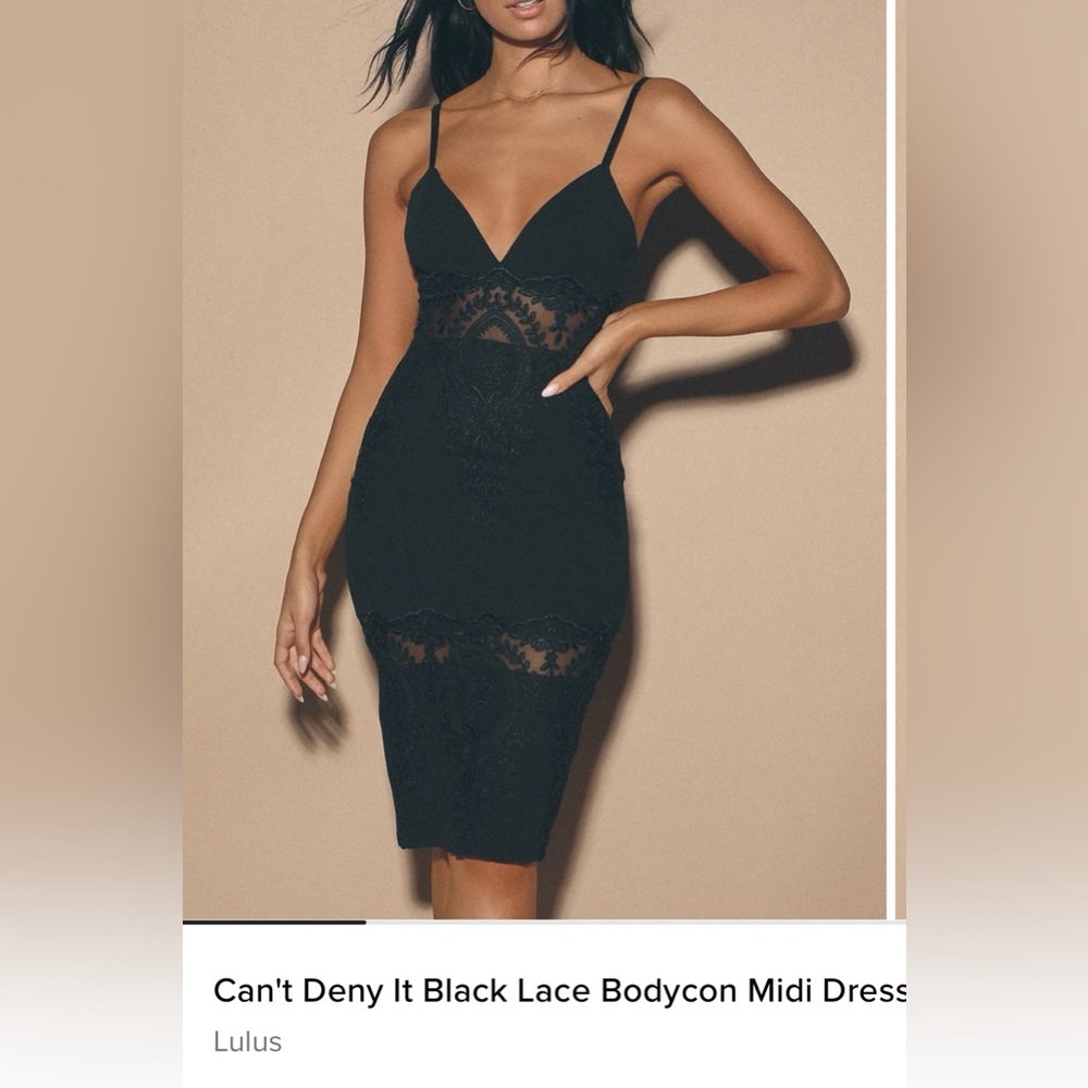 🖤Lulu’s  Can’t Deny it Black Midi dress🖤